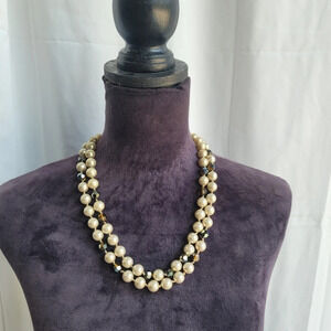 Vintage Gorgeous Women's White Gold Layered Bead Necklace 24"